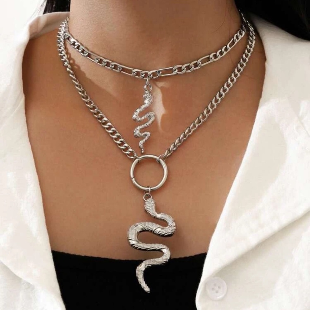🐍 Awesome 2 Piece Chainlink Serpent Snake Layering Set 🐍